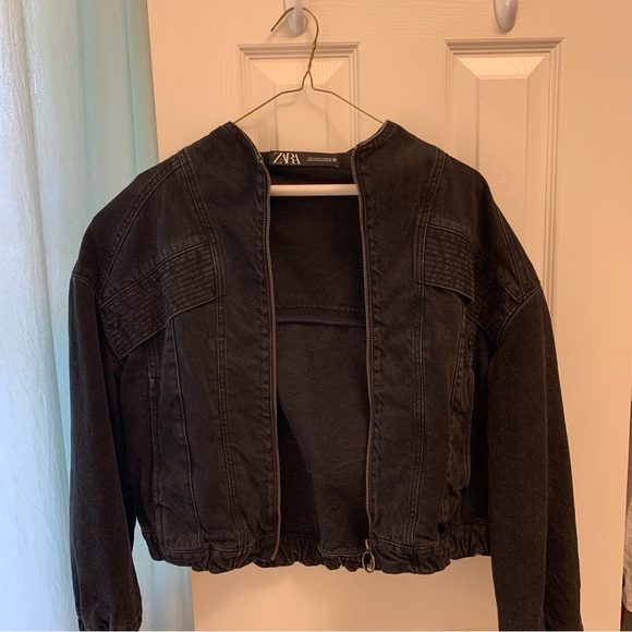 Zara Black Cropped Jean Jacket Modern Fit - Picture 2 of 6